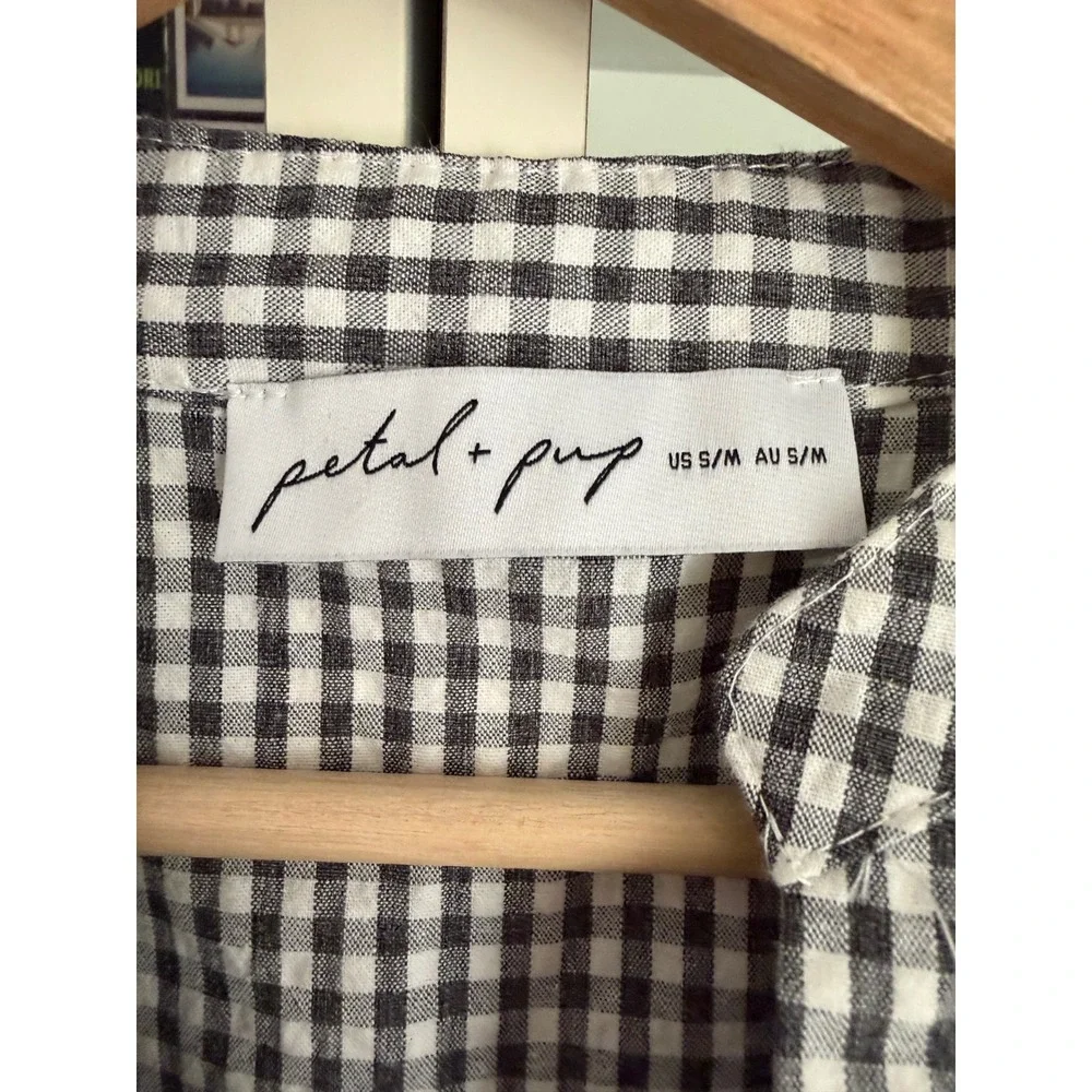 Petal + Pup Mini Dress Women Black White Gingham Tiered Button Small Medium